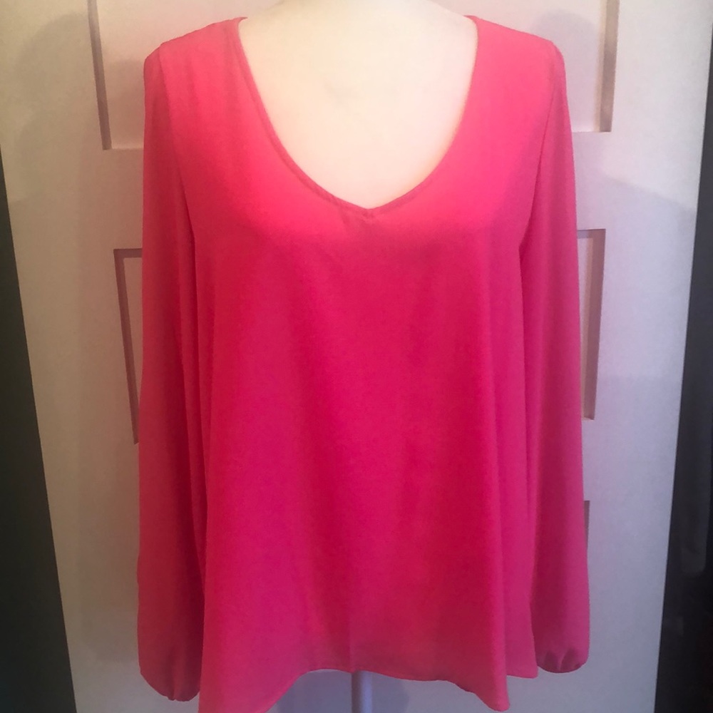 Hot pink cold shoulder open sleeve blouse
